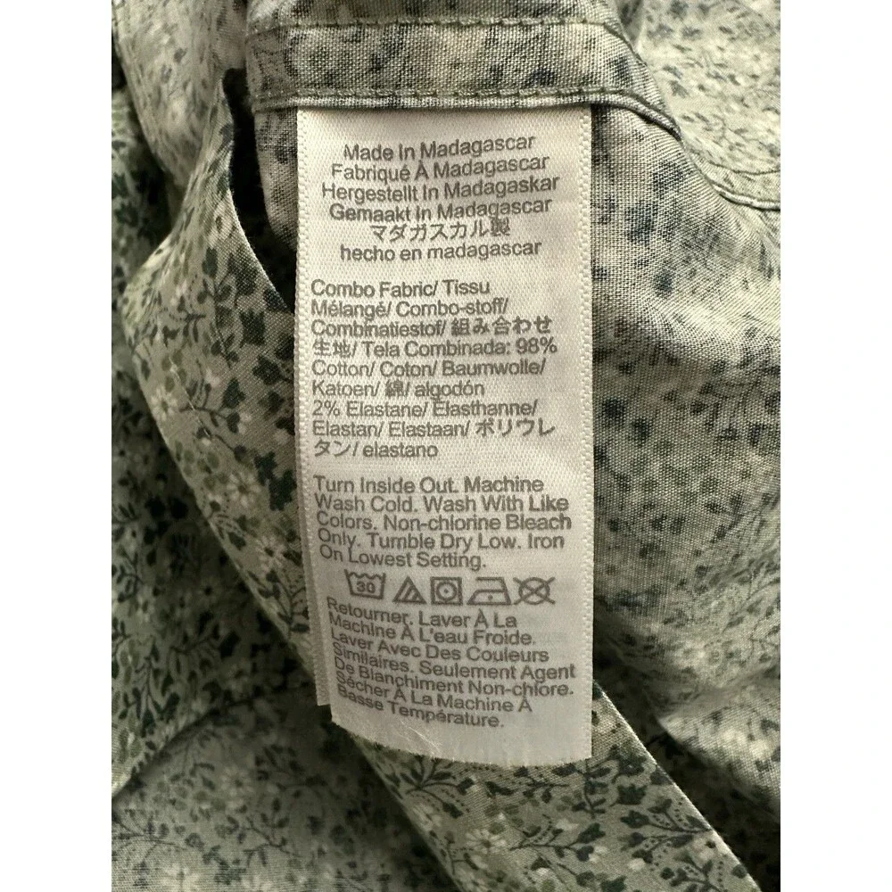 J Crew Flex Washed Floral Button Front Shirt Men Medium  Pale Green Long Sleeve